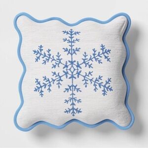 Woven Snowflake Square Throw Pillow with Scalloped Trim Blue/Ivory